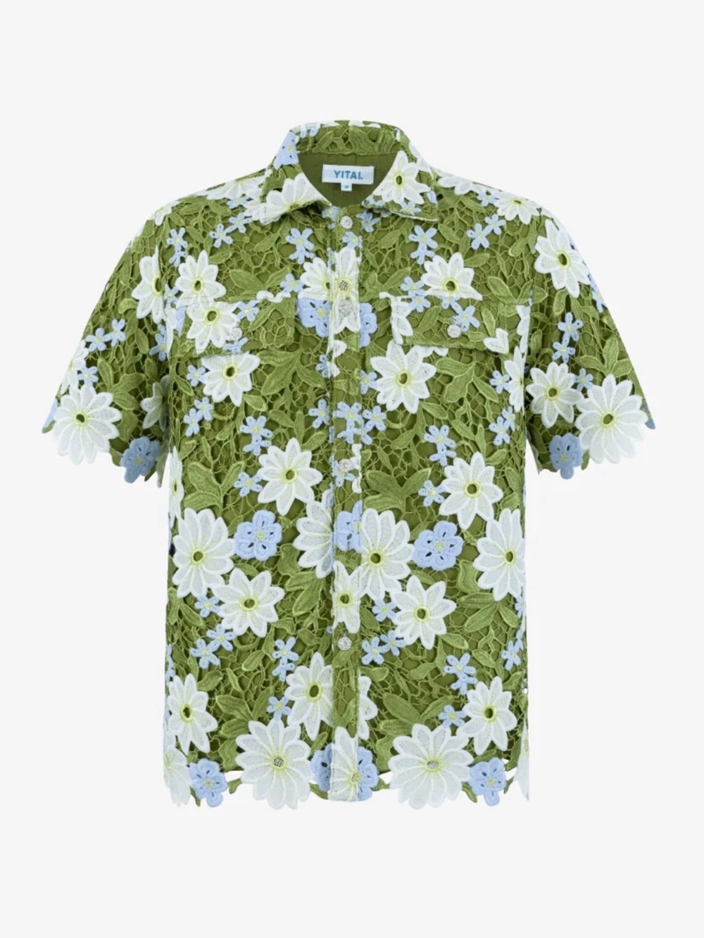 YITAI Green Floral Lace Button-Up Shirt
